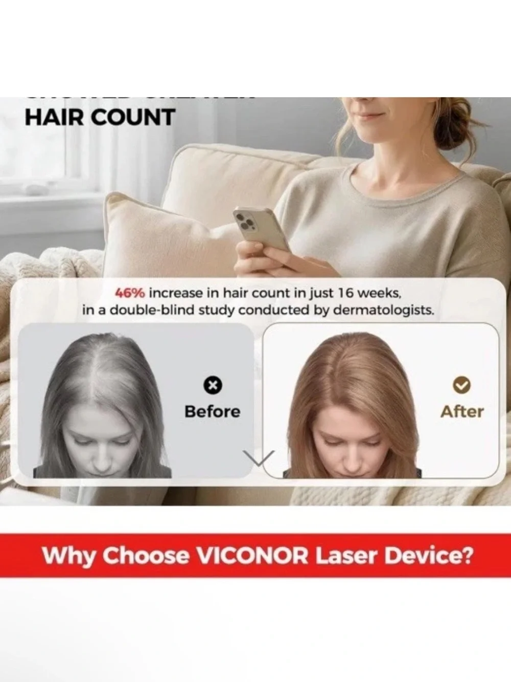 VICONOR Infrared Red Light Therapy Cap Hair Growth 272 Laser & LEDs Thicker Hair